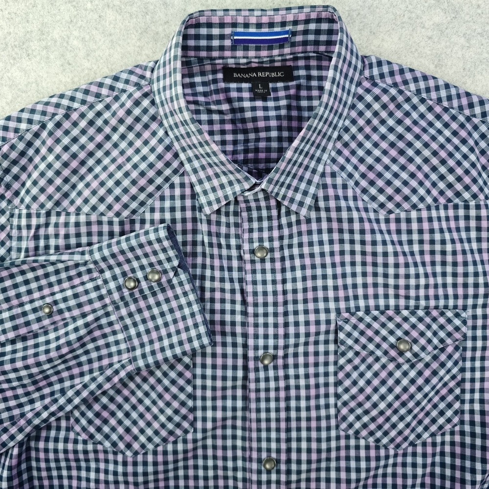 Banana Republic Shirt‎ Mens Large Pearl Snap Long Sleeve Multicolor Check